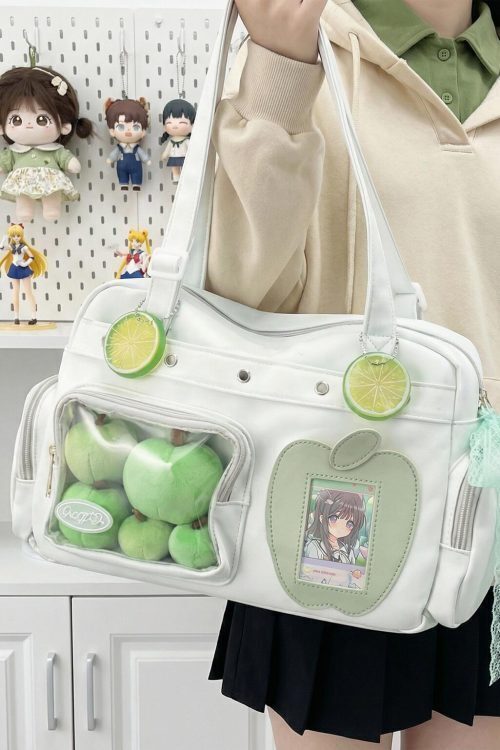 Large Black Kawaii Convertible Ita Bag with Clear Window for Plushies and Pins