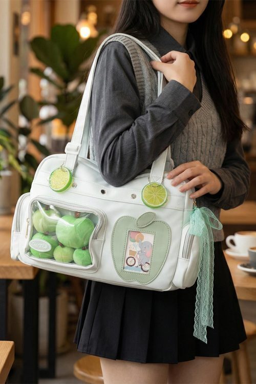 Large Black Kawaii Convertible Ita Bag with Clear Window for Plushies and Pins