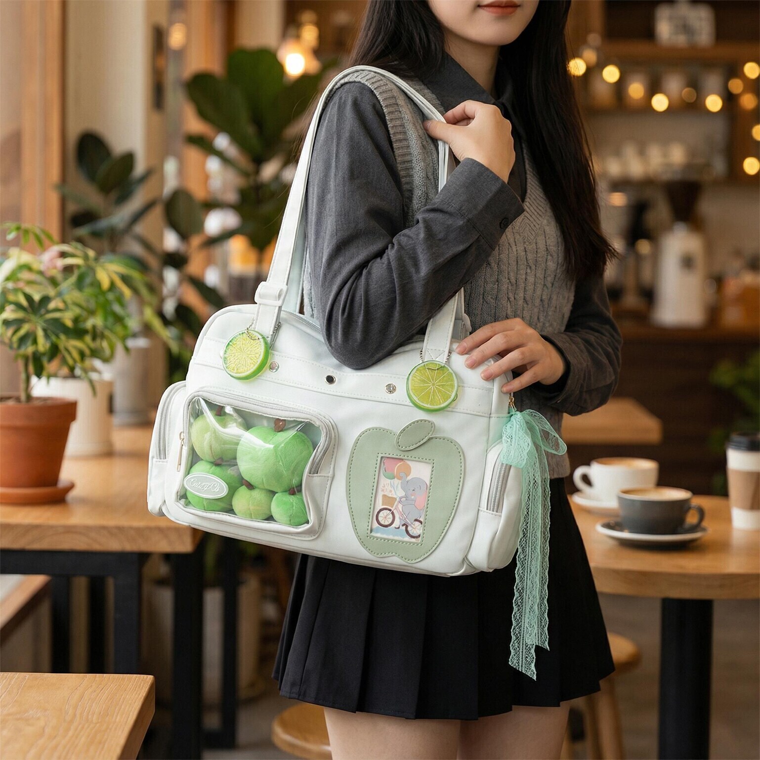 Large Black Kawaii Convertible Ita Bag with Clear Window for Plushies and Pins Large Black Kawaii Convertible Ita Bag with Clear Window for Plushies and Pins