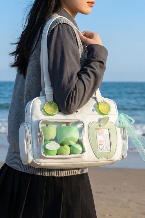 Large Black Kawaii Convertible Ita Bag with Clear Window for Plushies and Pins