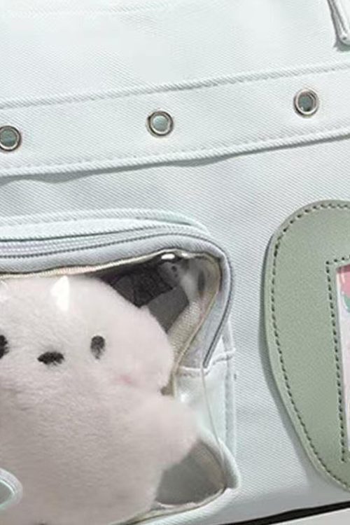 Large Black Kawaii Convertible Ita Bag with Clear Window for Plushies and Pins