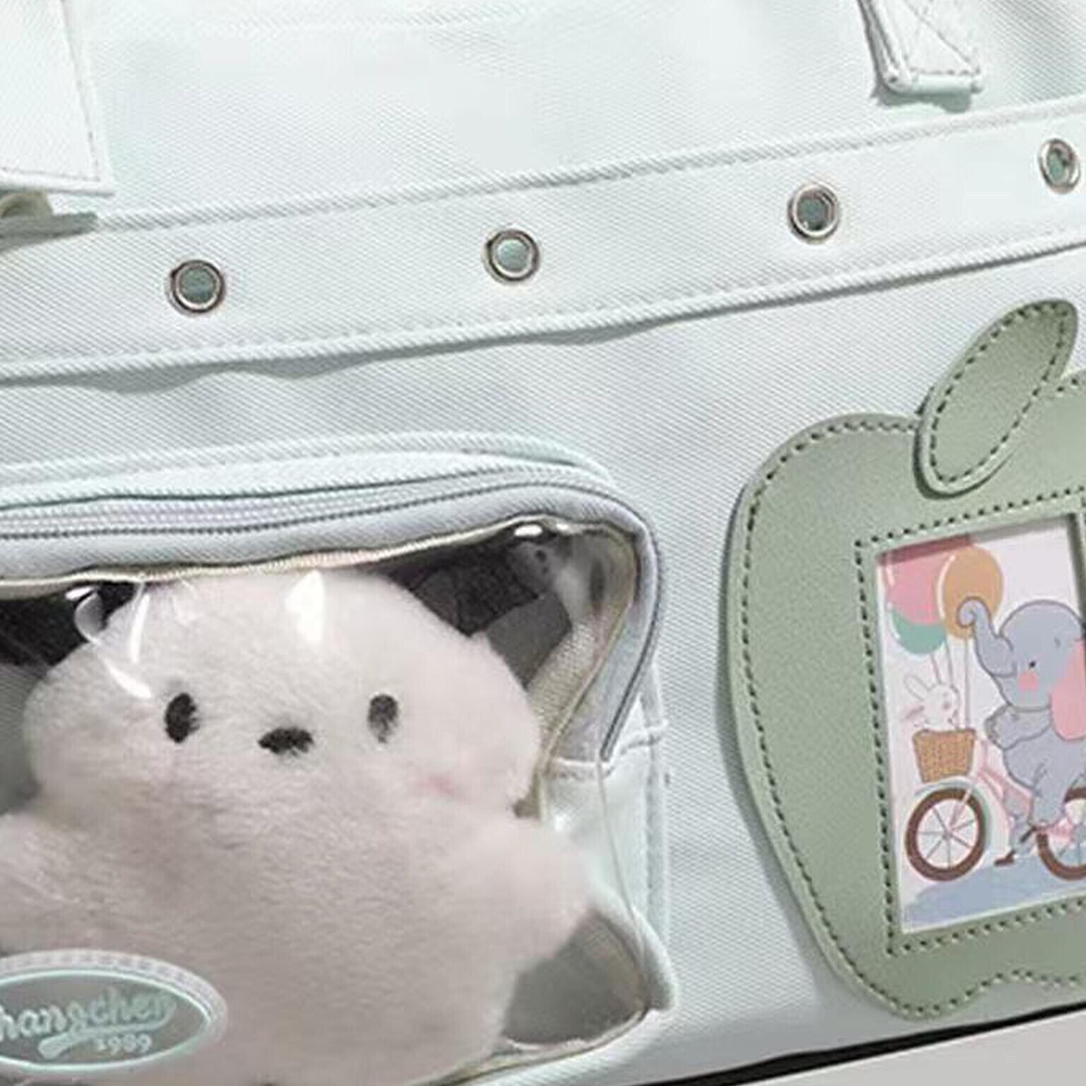 Large Black Kawaii Convertible Ita Bag with Clear Window for Plushies and Pins Large Black Kawaii Convertible Ita Bag with Clear Window for Plushies and Pins