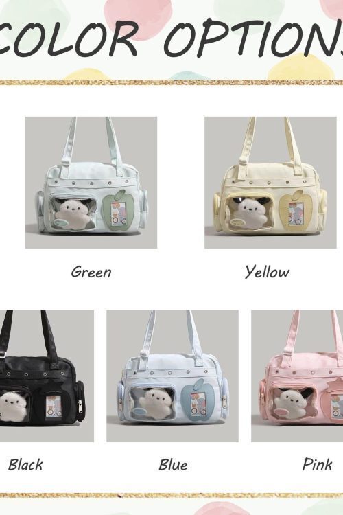Large Black Kawaii Convertible Ita Bag with Clear Window for Plushies and Pins