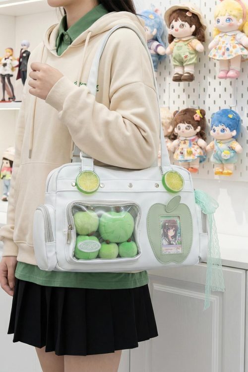 Large Black Kawaii Convertible Ita Bag with Clear Window for Plushies and Pins