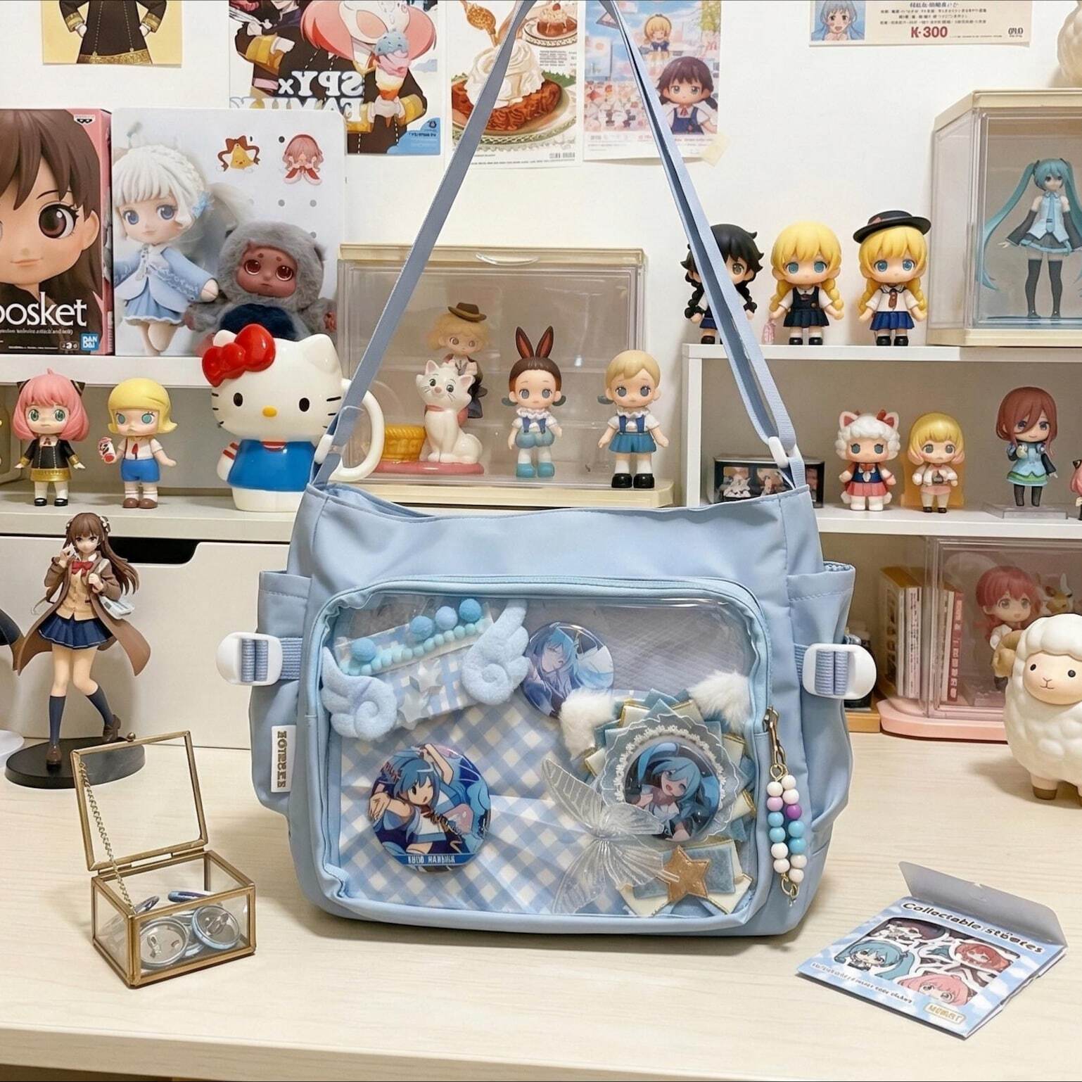 Large Black Kawaii Ita Messenger Bag with Clear Window for Plushies and Pins Large Black Kawaii Ita Messenger Bag with Clear Window for Plushies and Pins