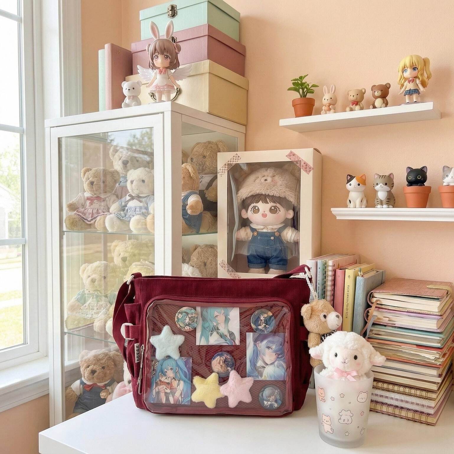 Large Black Kawaii Ita Messenger Bag with Clear Window for Plushies and Pins Large Black Kawaii Ita Messenger Bag with Clear Window for Plushies and Pins