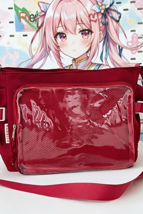 Large Black Kawaii Ita Messenger Bag with Clear Window for Plushies and Pins