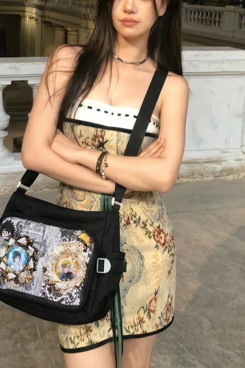 Large Black Kawaii Ita Messenger Bag with Clear Window for Plushies and Pins