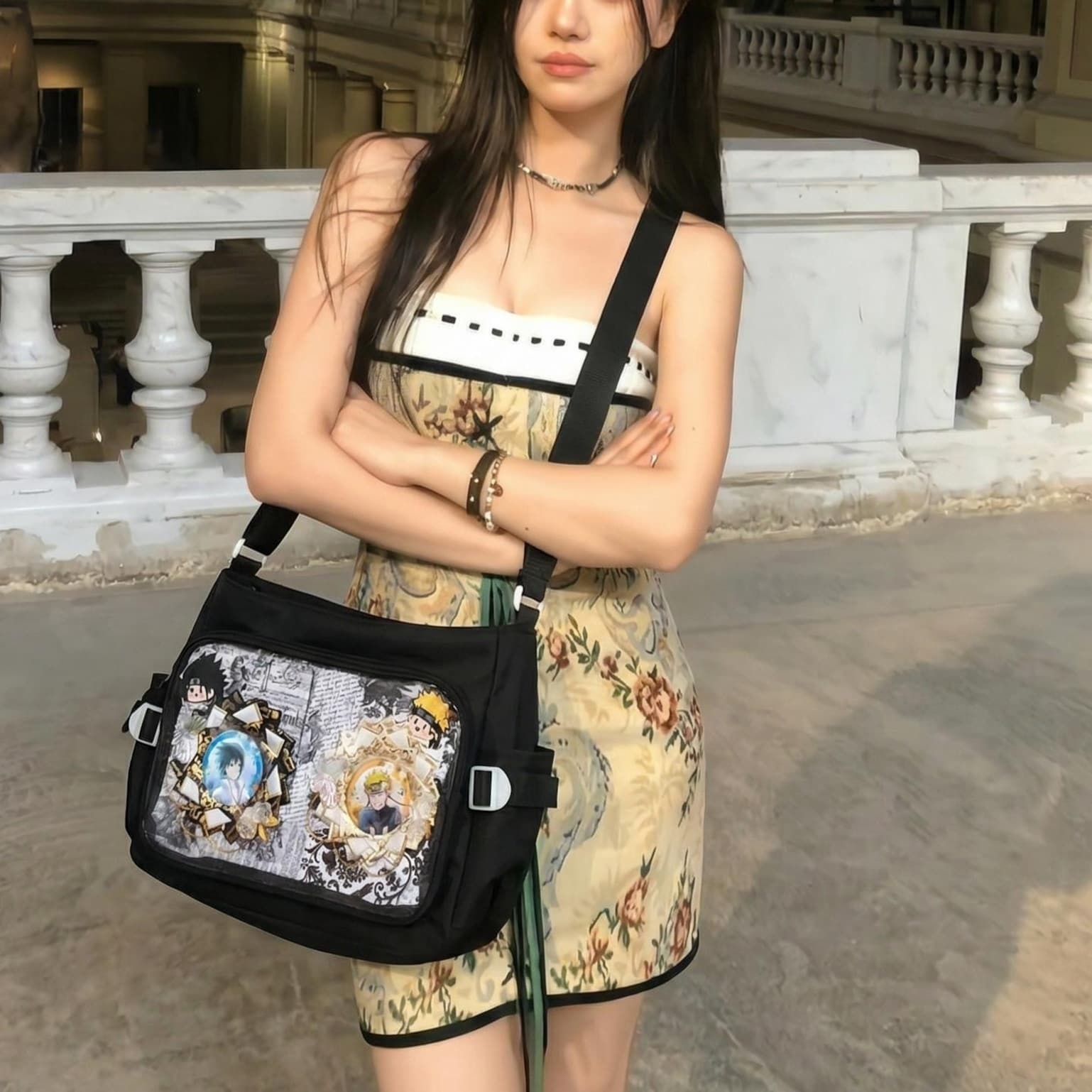 Large Black Kawaii Ita Messenger Bag with Clear Window for Plushies and Pins Large Black Kawaii Ita Messenger Bag with Clear Window for Plushies and Pins