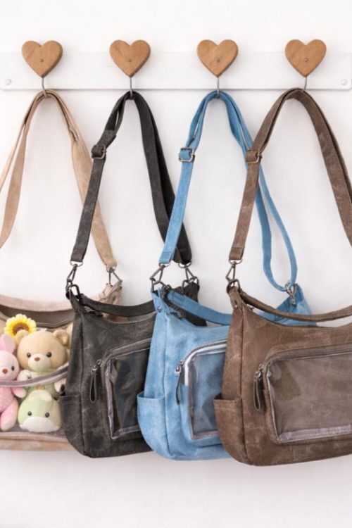 Large Black Kawaii Ita Messenger Bag with Clear Window for Plushies and Pins