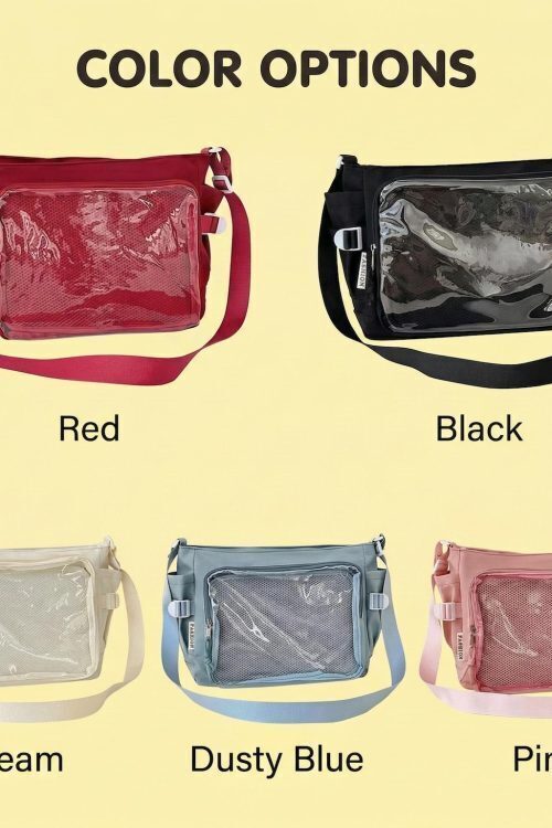 Large Black Kawaii Ita Messenger Bag with Clear Window for Plushies and Pins