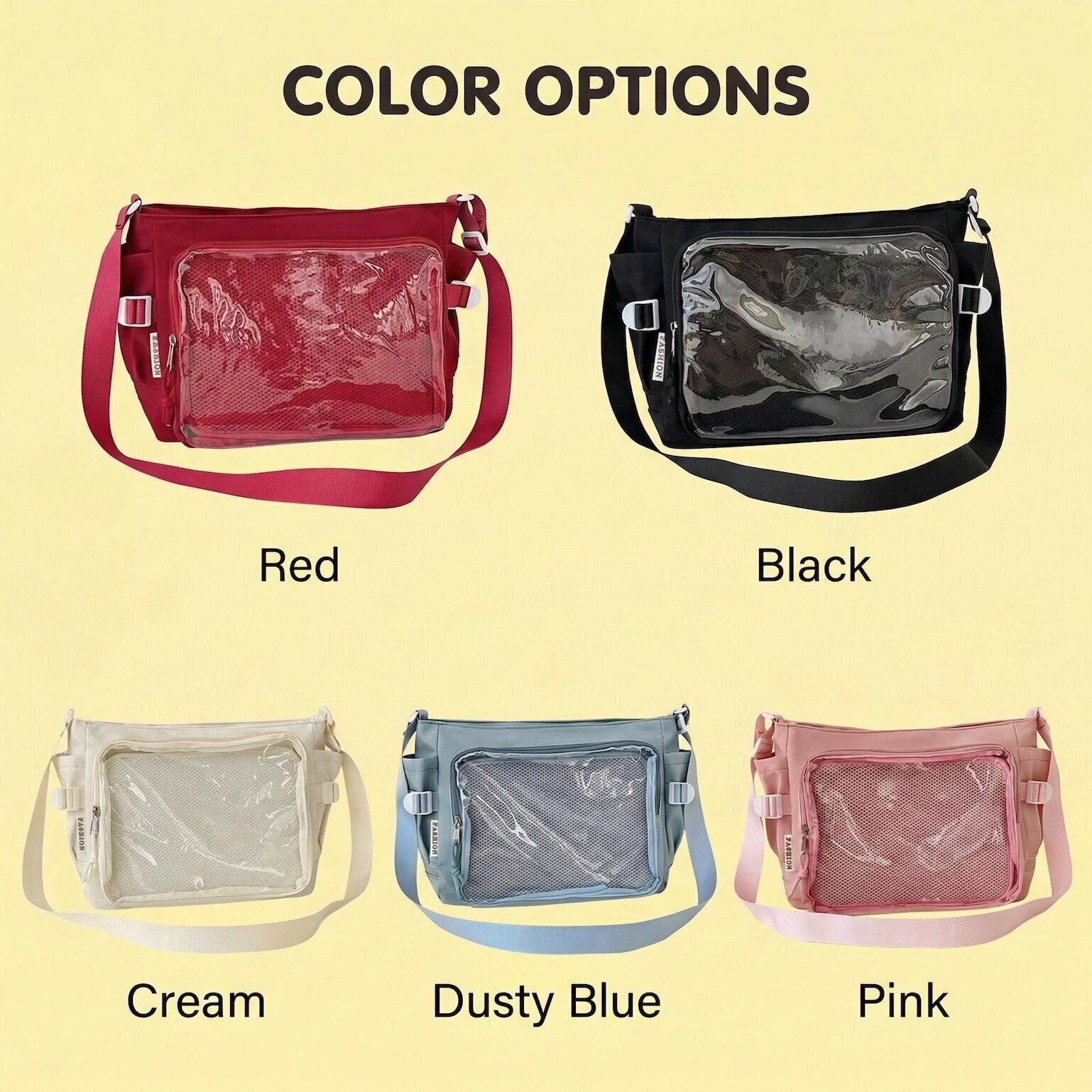 Large Black Kawaii Ita Messenger Bag with Clear Window for Plushies and Pins Large Black Kawaii Ita Messenger Bag with Clear Window for Plushies and Pins