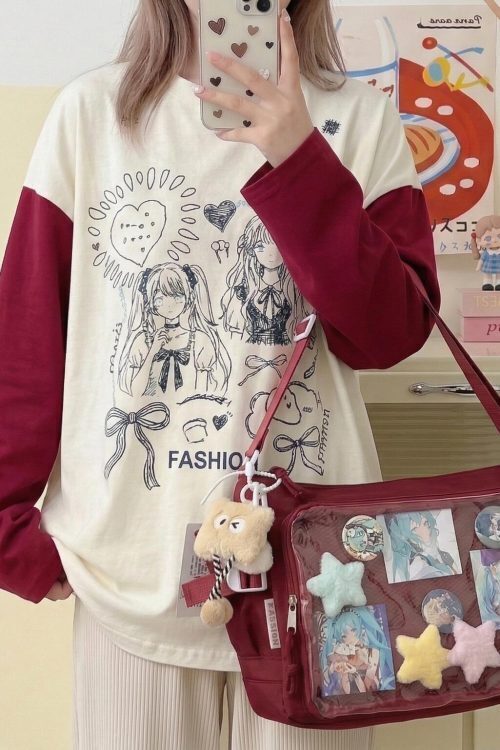 Large Black Kawaii Ita Messenger Bag with Clear Window for Plushies and Pins