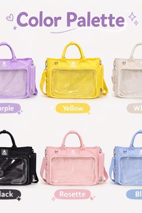 Large Black Kawaii Y2K Convertible Ita Bag with Clear Window for Photocards and Pins