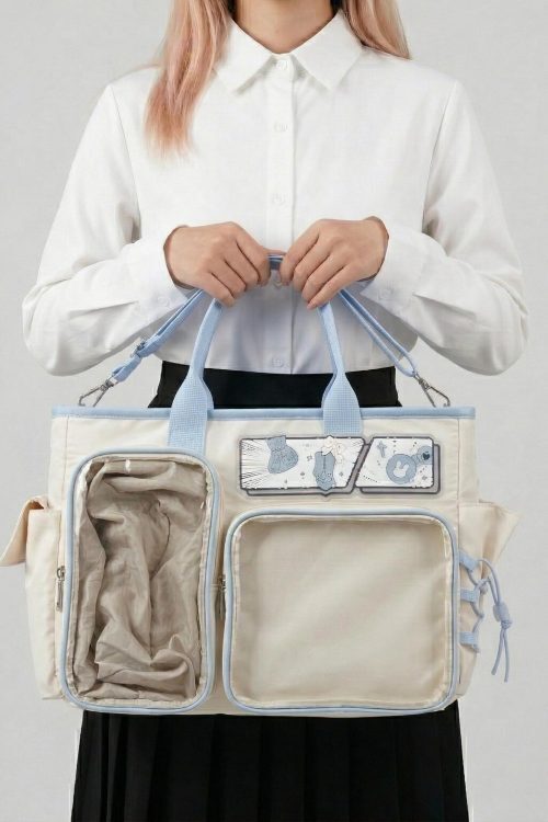 Large Black Kawaii Y2K Ita Backpack with Clear Window for Photocards and Pins