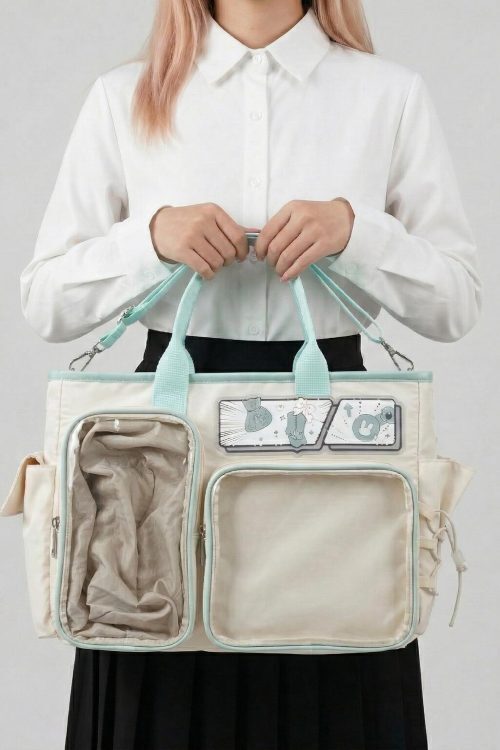 Large Black Kawaii Y2K Ita Backpack with Clear Window for Photocards and Pins