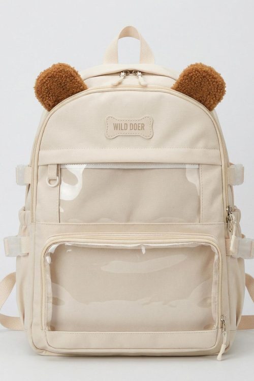 Large Black Kawaii Y2K Ita Backpack with Clear Window for Photocards and Pins