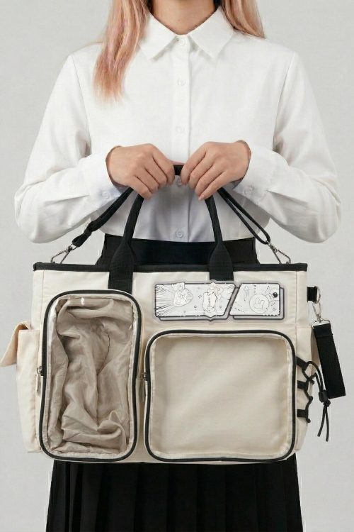 Large Black Kawaii Y2K Ita Backpack with Clear Window for Photocards and Pins