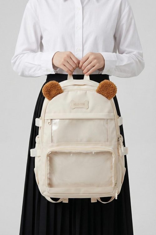 Large Black Kawaii Y2K Ita Backpack with Clear Window for Photocards and Pins