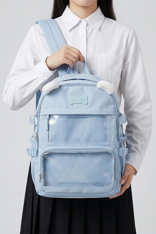 Large Black Kawaii Y2K Ita Backpack with Clear Window for Photocards and Pins