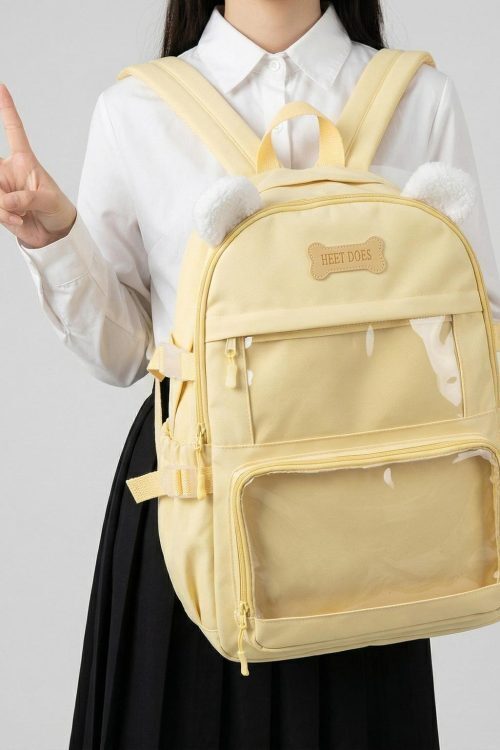 Large Black Kawaii Y2K Ita Backpack with Clear Window for Photocards and Pins