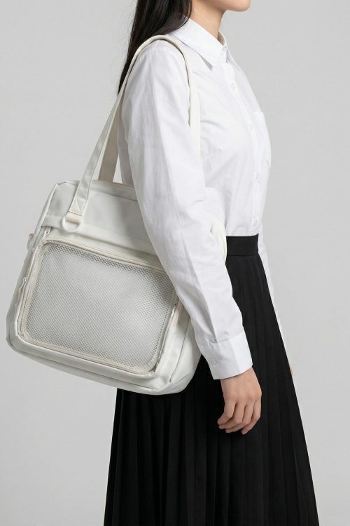 Large Black Kawaii Y2K Ita Backpack with Clear Window for Pin Display