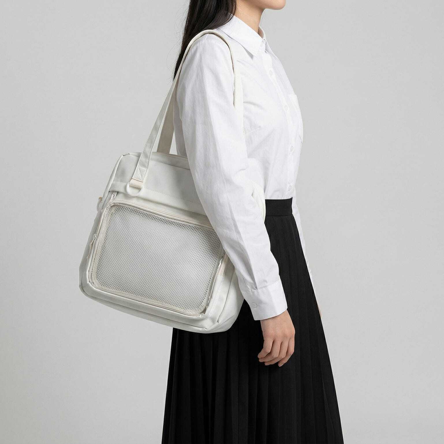 Large Black Kawaii Y2K Ita Backpack with Clear Window for Pin Display Large Black Kawaii Y2K Ita Backpack with Clear Window for Pin Display