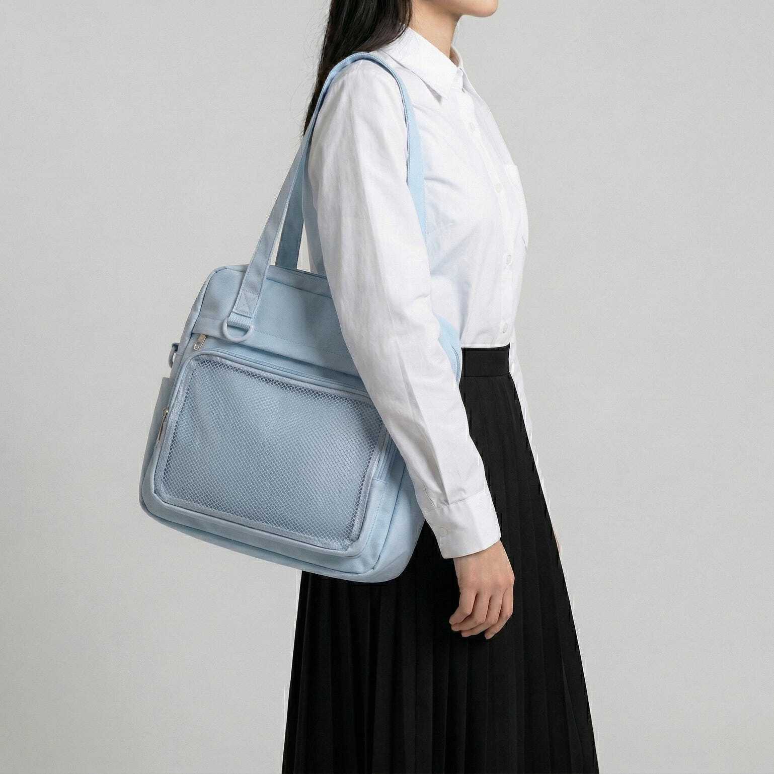 Large Black Kawaii Y2K Ita Backpack with Clear Window for Pin Display Large Black Kawaii Y2K Ita Backpack with Clear Window for Pin Display