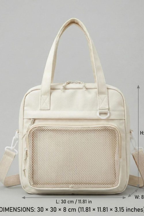 Large Black Kawaii Y2K Ita Backpack with Clear Window for Pin Display