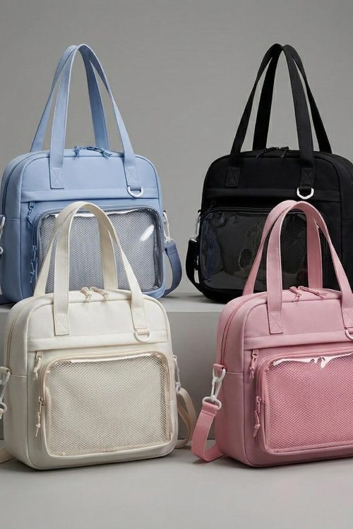 Large Black Kawaii Y2K Ita Backpack with Clear Window for Pin Display