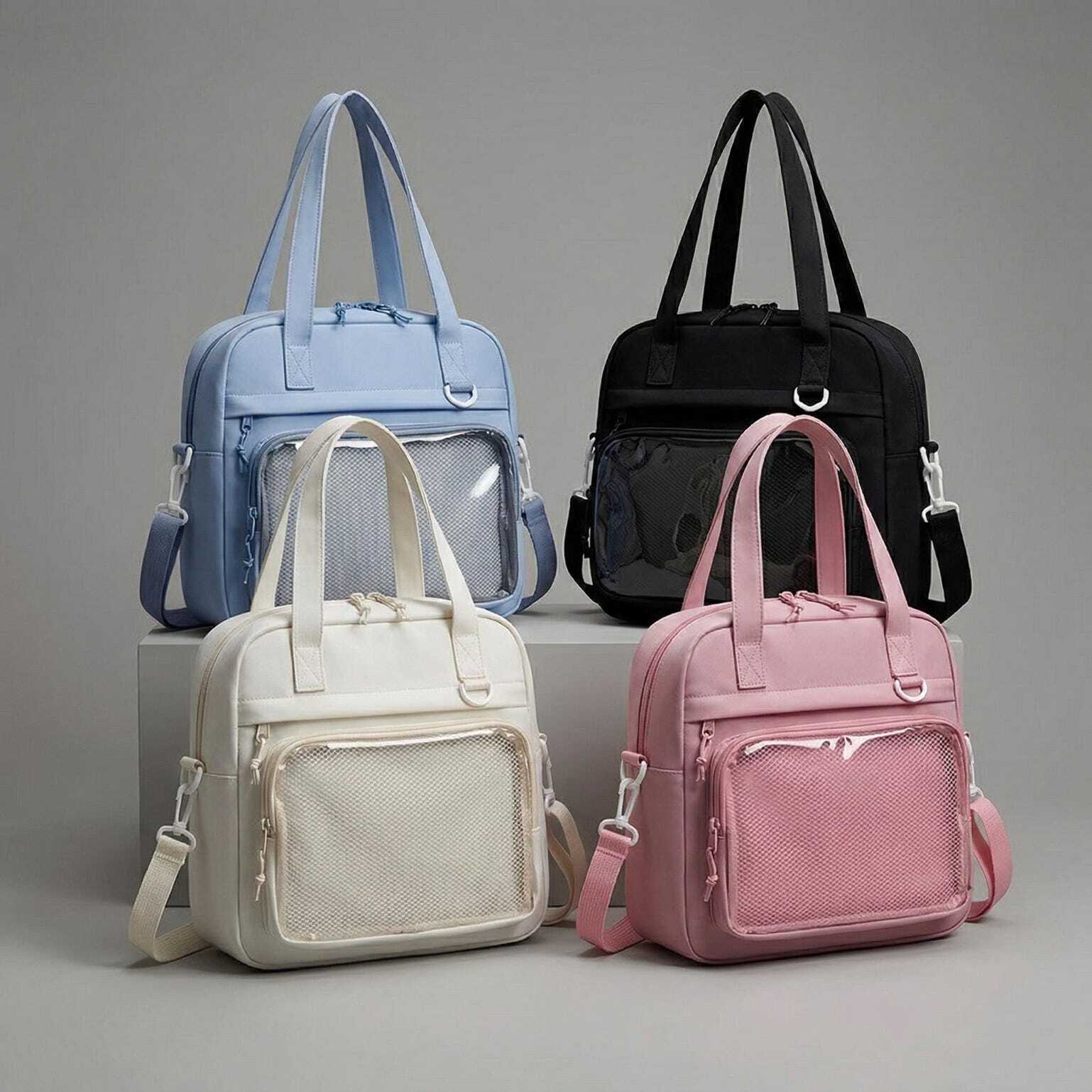 Large Black Kawaii Y2K Ita Backpack with Clear Window for Pin Display Large Black Kawaii Y2K Ita Backpack with Clear Window for Pin Display