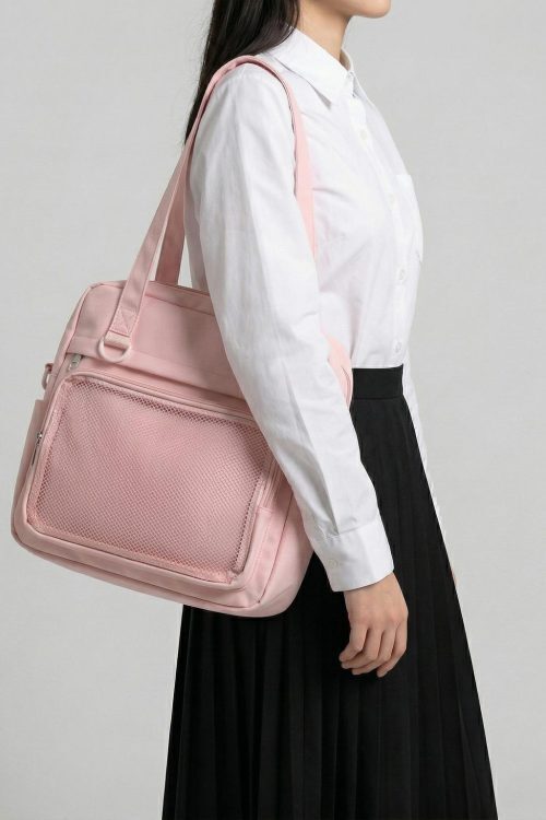 Large Black Kawaii Y2K Ita Backpack with Clear Window for Pin Display