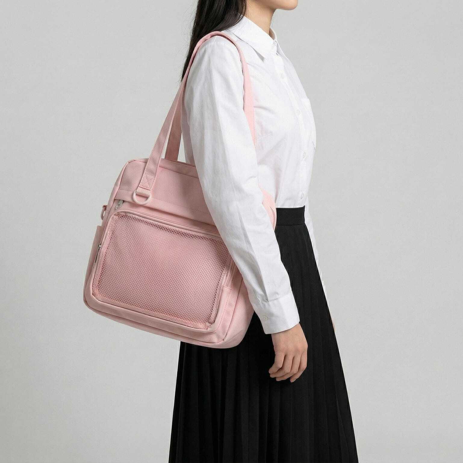 Large Black Kawaii Y2K Ita Backpack with Clear Window for Pin Display Large Black Kawaii Y2K Ita Backpack with Clear Window for Pin Display