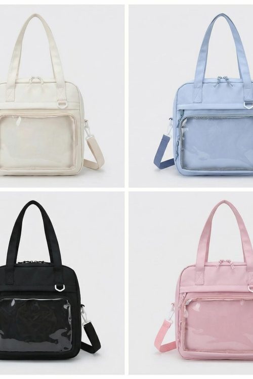 Large Black Kawaii Y2K Ita Backpack with Clear Window for Pin Display