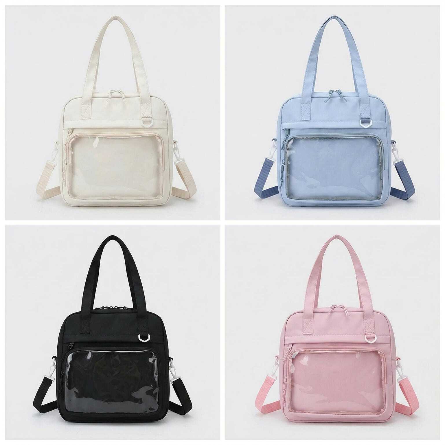 Large Black Kawaii Y2K Ita Backpack with Clear Window for Pin Display Large Black Kawaii Y2K Ita Backpack with Clear Window for Pin Display