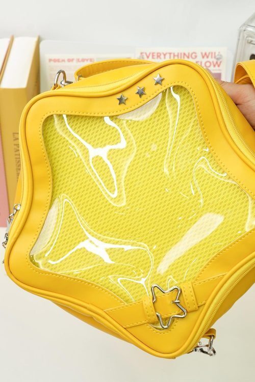 Large Black Star Convertible Ita Bag with Clear Window for Pin Display