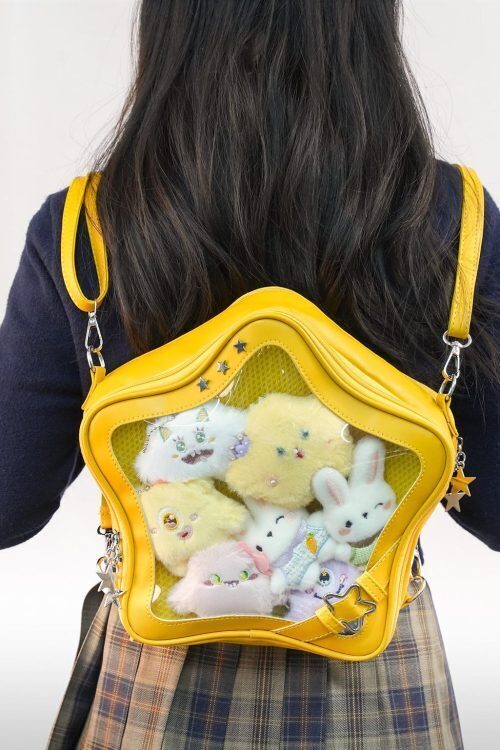 Large Black Star Convertible Ita Bag with Clear Window for Pin Display