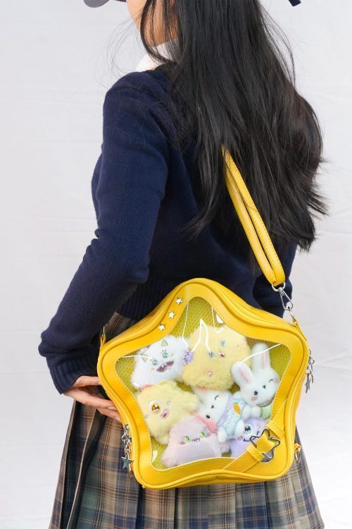 Large Black Star Convertible Ita Bag with Clear Window for Pin Display