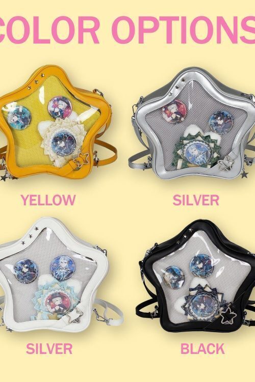 Large Black Star Convertible Ita Bag with Clear Window for Pin Display