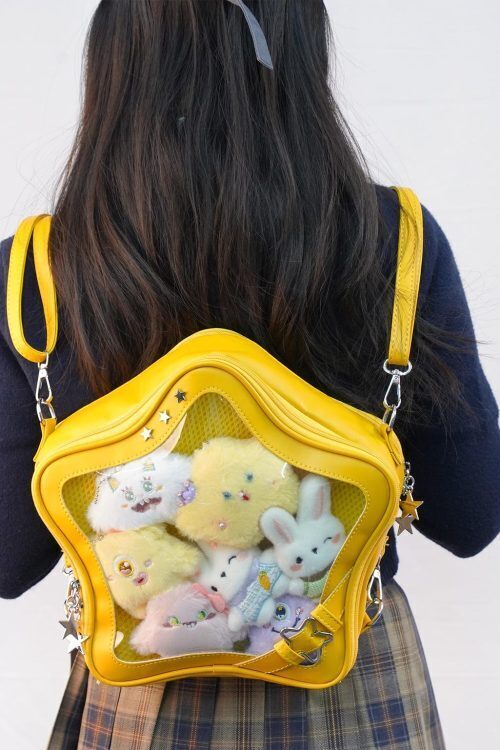 Large Black Star Convertible Ita Bag with Clear Window for Pin Display