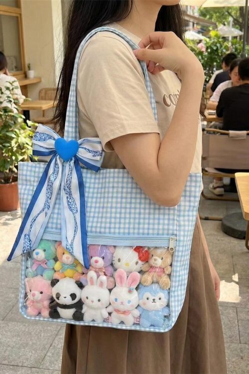 Large Blue Ita Messenger Bag with Clear Window for Pin Display