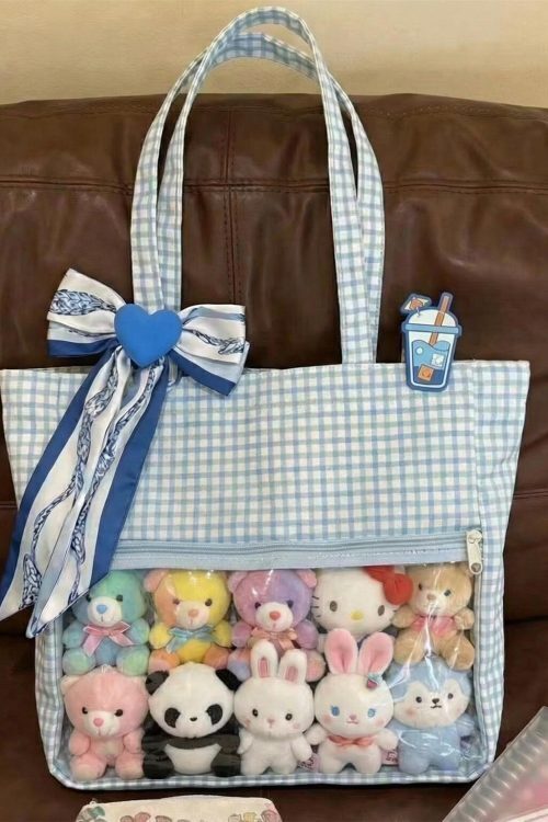 Large Blue Ita Messenger Bag with Clear Window for Pin Display