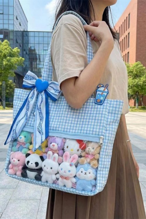 Large Blue Ita Messenger Bag with Clear Window for Pin Display