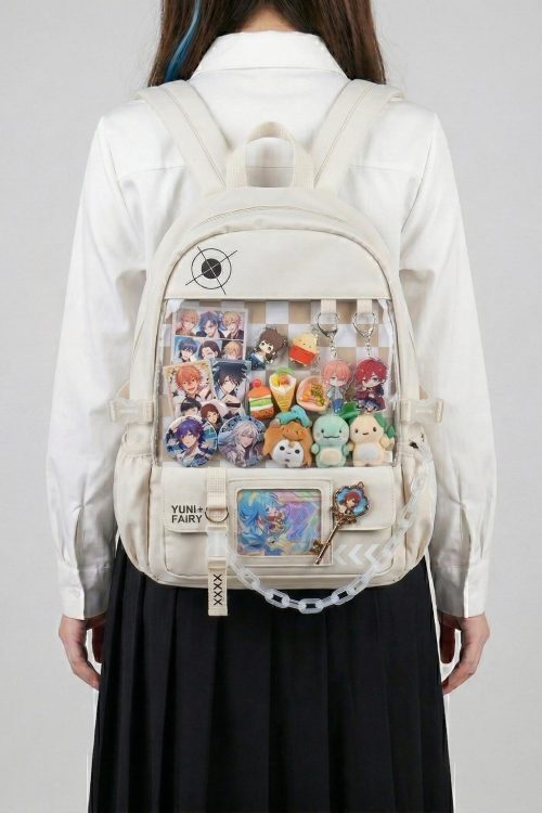 Large Blue Kawaii Y2K Ita Backpack with Clear Window for Photocards and Pins