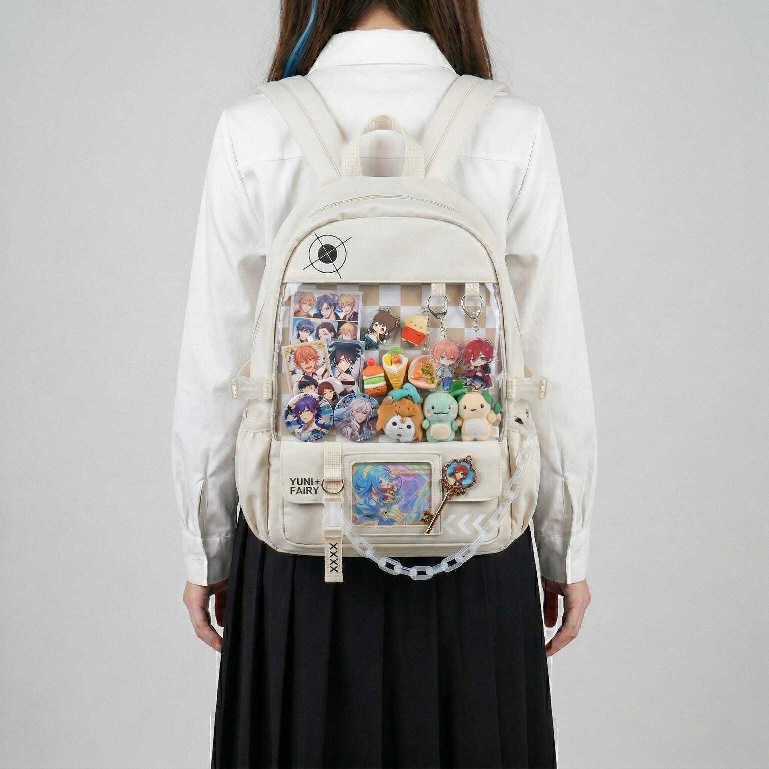 Large Blue Kawaii Y2K Ita Backpack with Clear Window for Photocards and Pins Large Blue Kawaii Y2K Ita Backpack with Clear Window for Photocards and Pins
