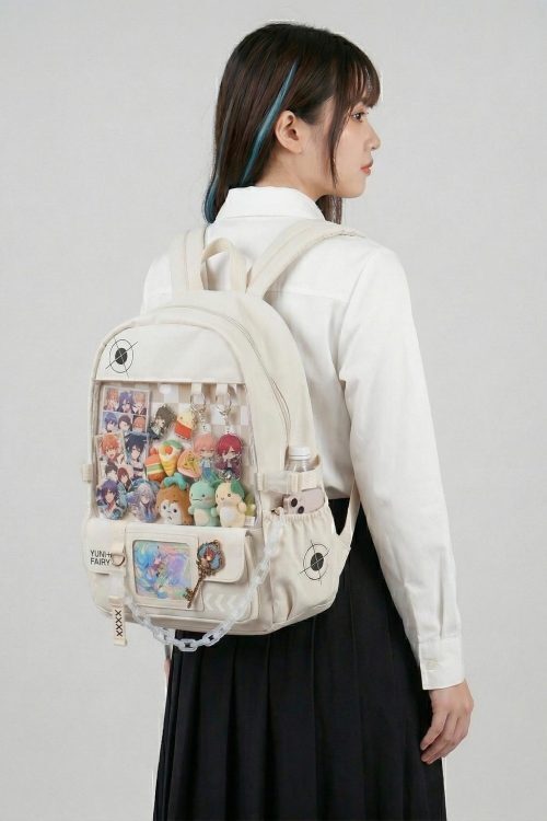 Large Blue Kawaii Y2K Ita Backpack with Clear Window for Photocards and Pins