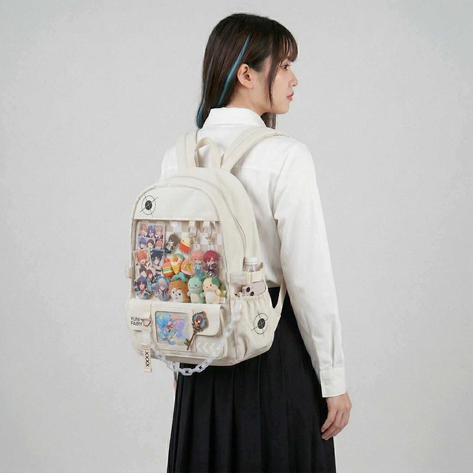 Large Blue Kawaii Y2K Ita Backpack with Clear Window for Photocards and Pins Large Blue Kawaii Y2K Ita Backpack with Clear Window for Photocards and Pins