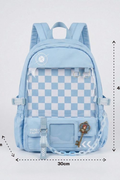 Large Blue Kawaii Y2K Ita Backpack with Clear Window for Photocards and Pins