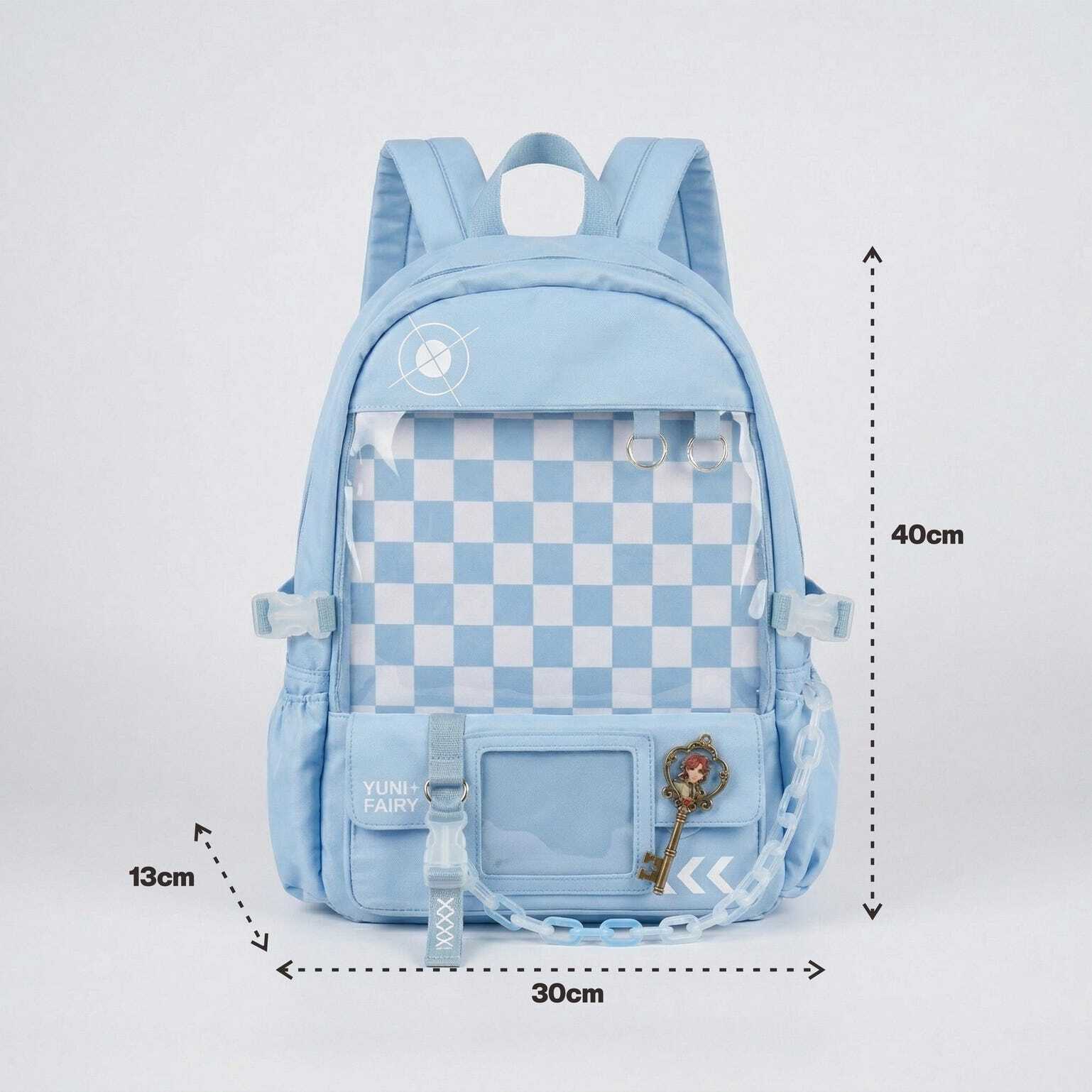 Large Blue Kawaii Y2K Ita Backpack with Clear Window for Photocards and Pins Large Blue Kawaii Y2K Ita Backpack with Clear Window for Photocards and Pins