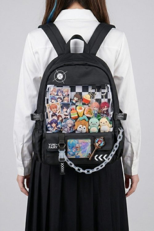 Large Blue Kawaii Y2K Ita Backpack with Clear Window for Photocards and Pins